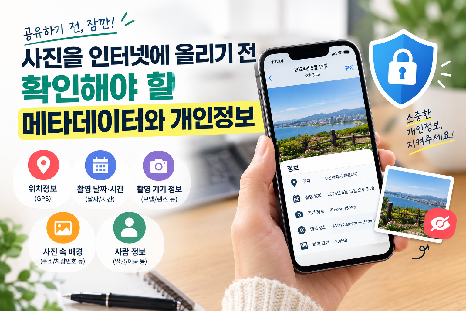 사진 공유 전 메타데이터 개인정보 확인
